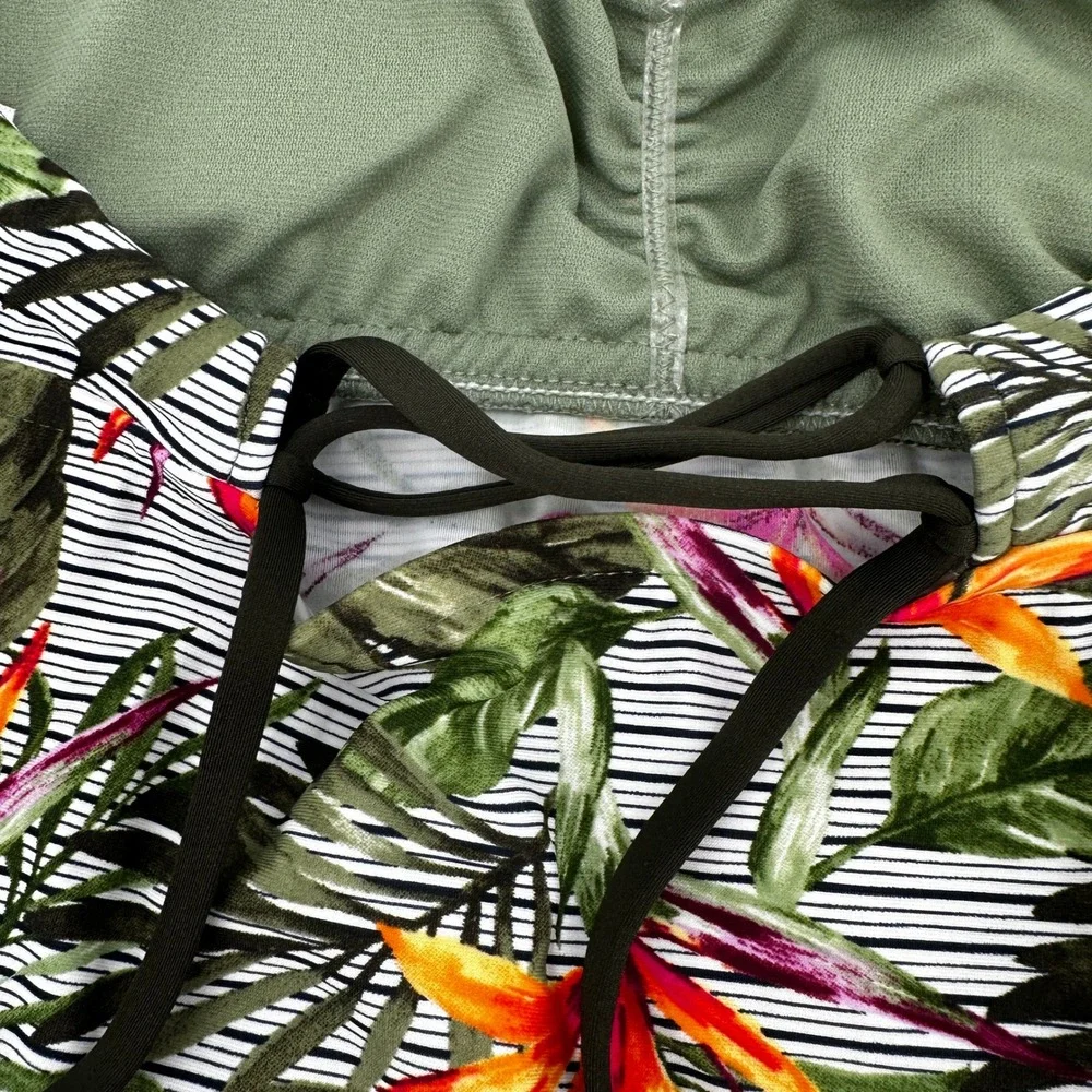 Mossimo Small Tropical Bird of Paradise Stripe Halter Tankini Swim Top Botanical